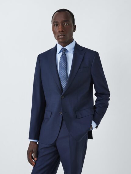 John Lewis Stanton Super 100's Grid Regular Fit Jacket, Navy