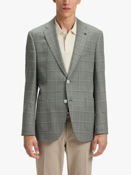 BOSS Regular Fit Wool Blend Check Suit Jacket, Green/Multi