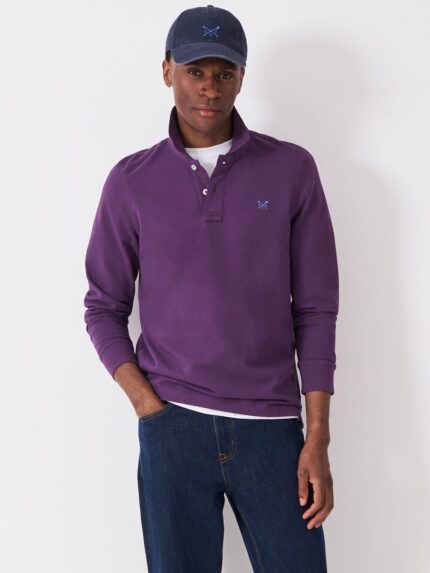 Crew Clothing Cotton Blend Regular Fit Long Sleeve Polo Shirt, Ruby Red